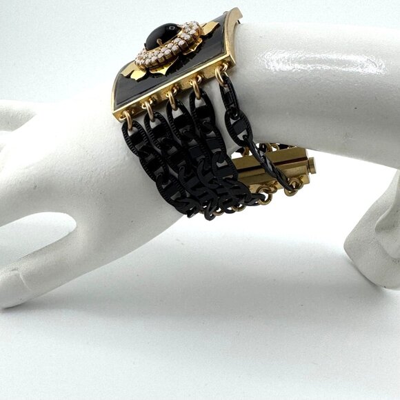 Rare Vintage Juicy Couture Black & Gold Bracelet with Pull Pin Closure - Picture 10 of 16